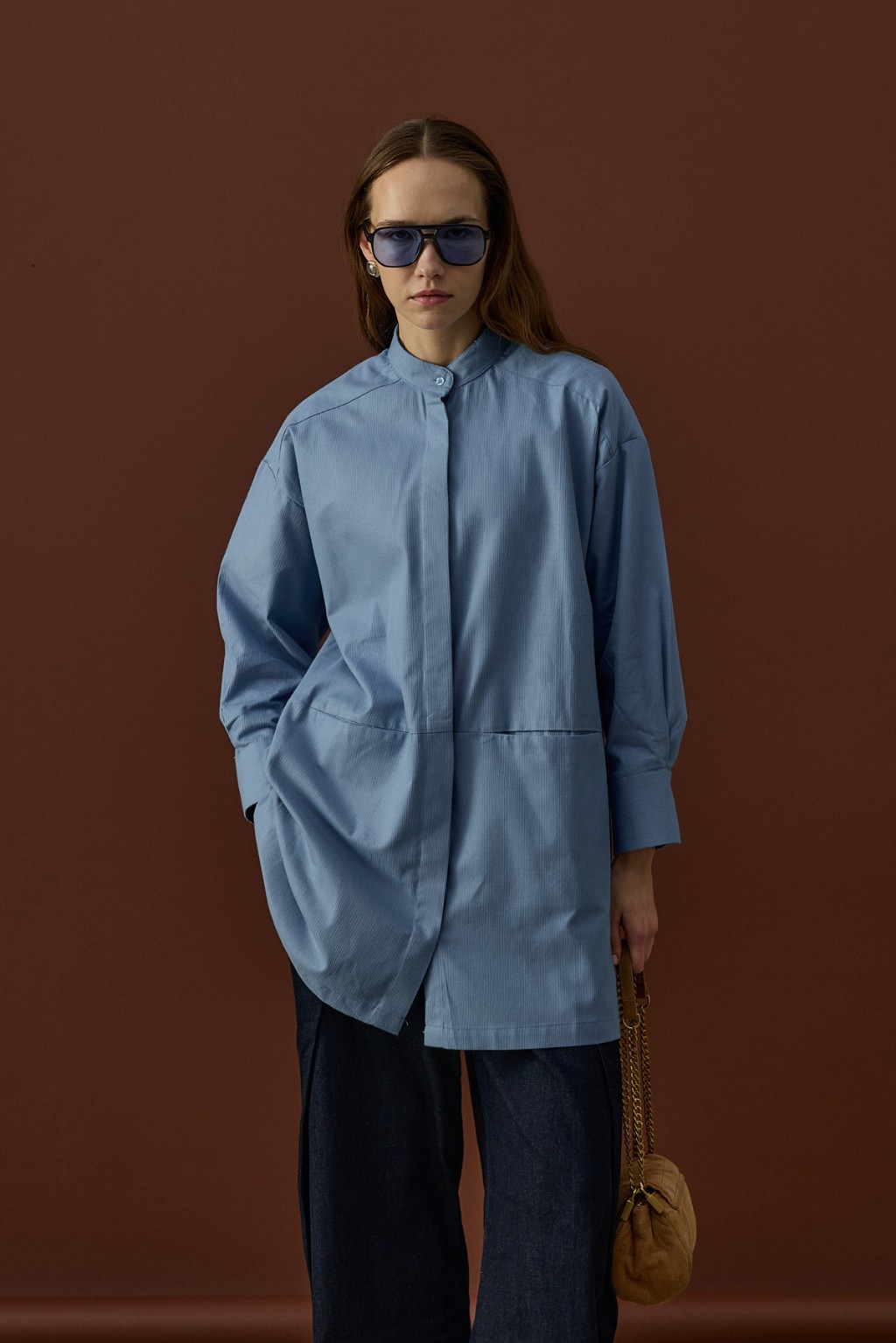 Gizli Cepli Hakim Yaka Gömlek Mavi