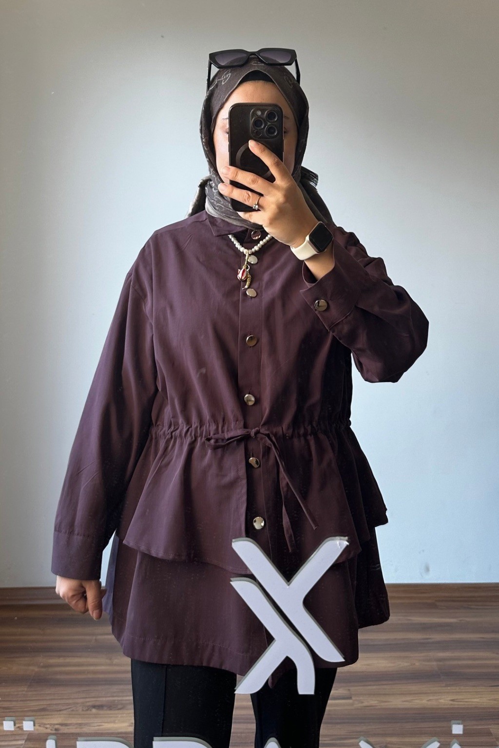 Gold Düğmeli Volan Ceket Bordo 