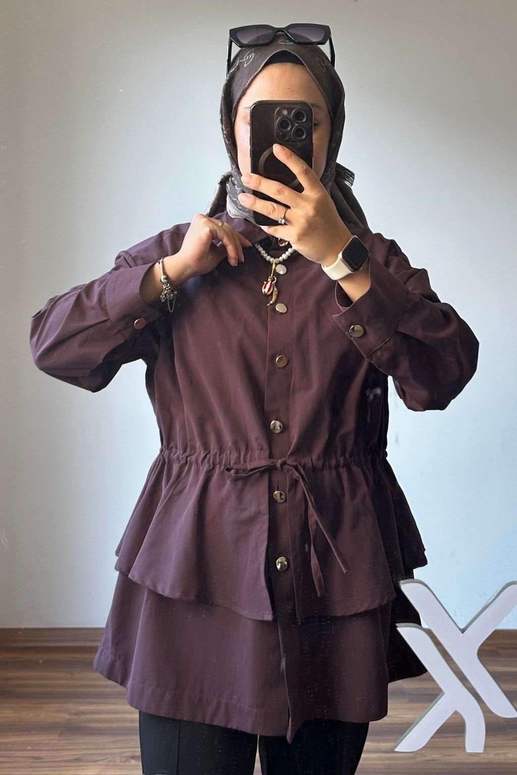 Gold Düğmeli Volan Ceket Bordo 