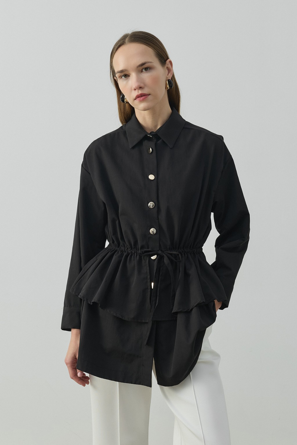 Gold  Düğmeli Volan Ceket Siyah