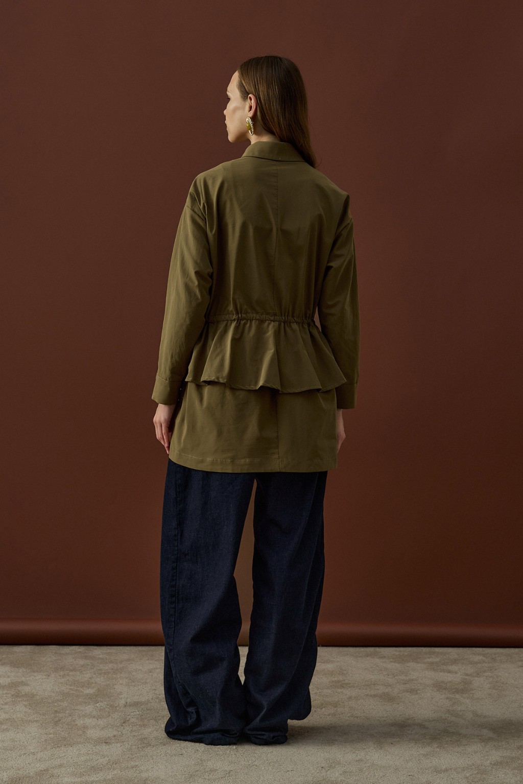 Gold Düğmeli Volan Ceket Haki