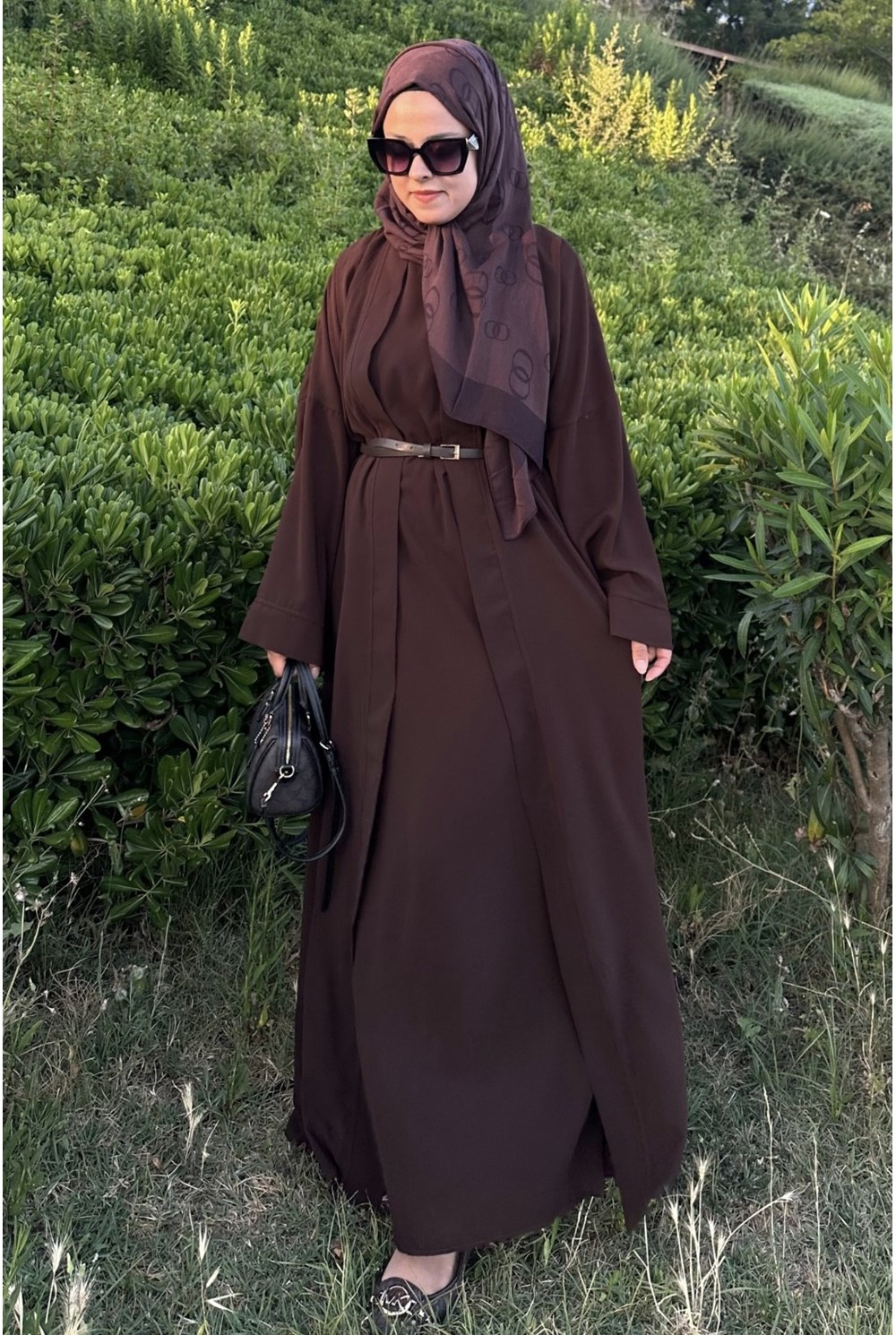  Cupra İç Elbiseli Abaya Kahverengi