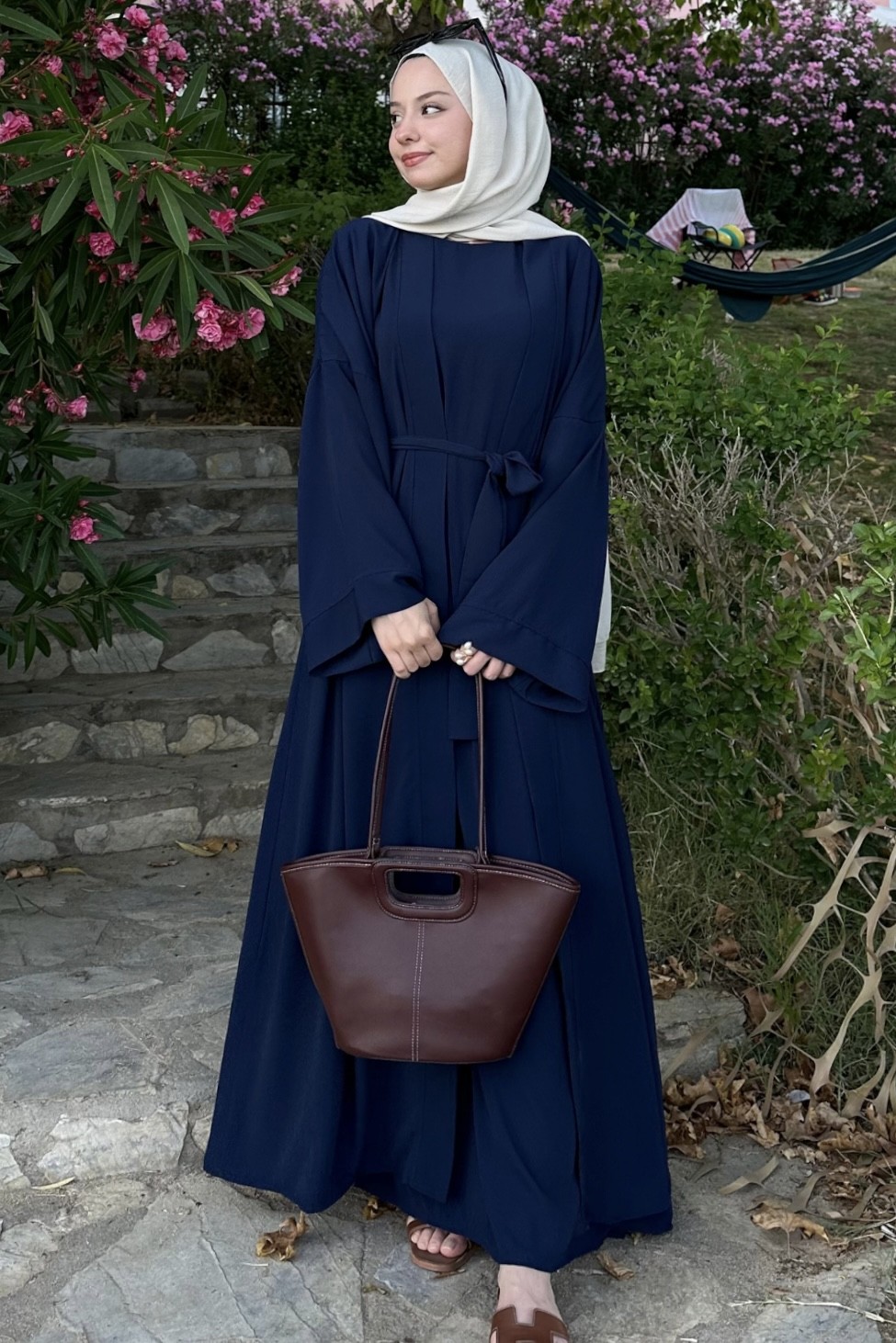 Cupra  İç Elbiseli Abaya Lacivert
