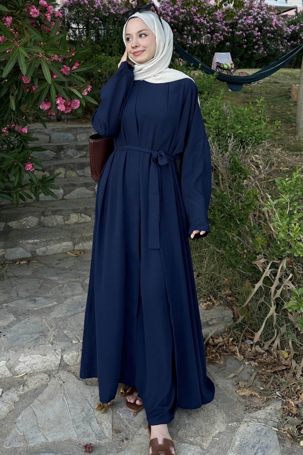 Cupra  İç Elbiseli Abaya Lacivert