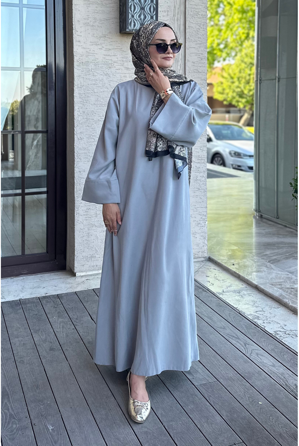 İnce Modal Relax Elbise Gri