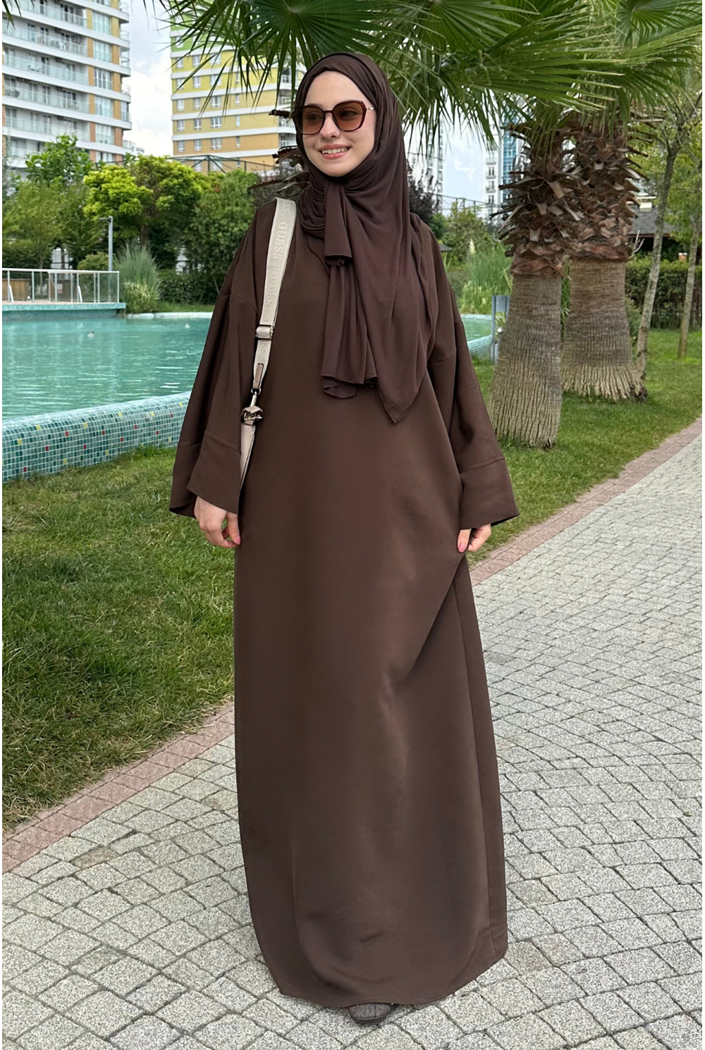 İpek Cupra Relax Elbise Kahverengi