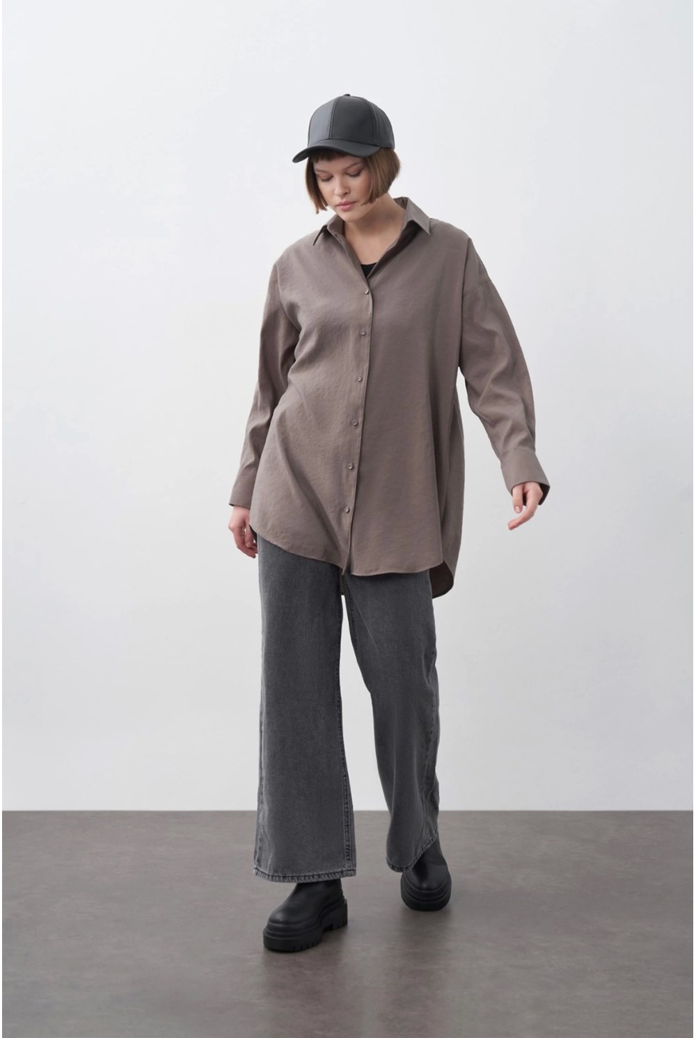Kaplama Düğmeli Gömlek Kahve