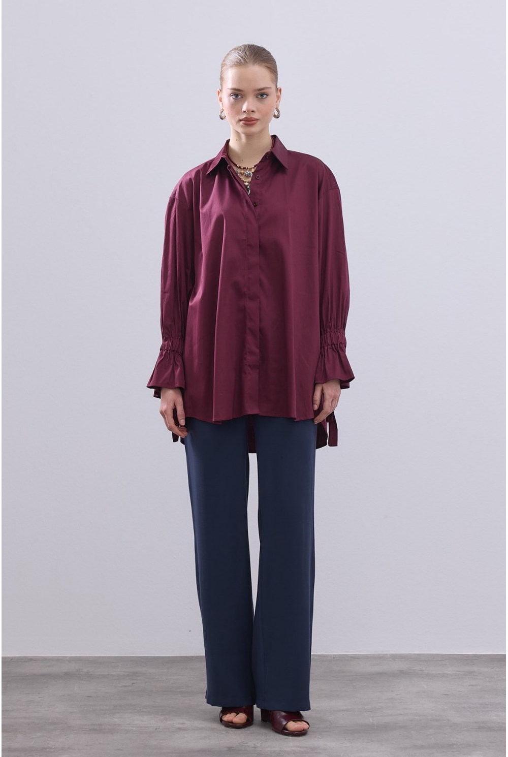 Kolu Bağlamalı Gömlek Bordo