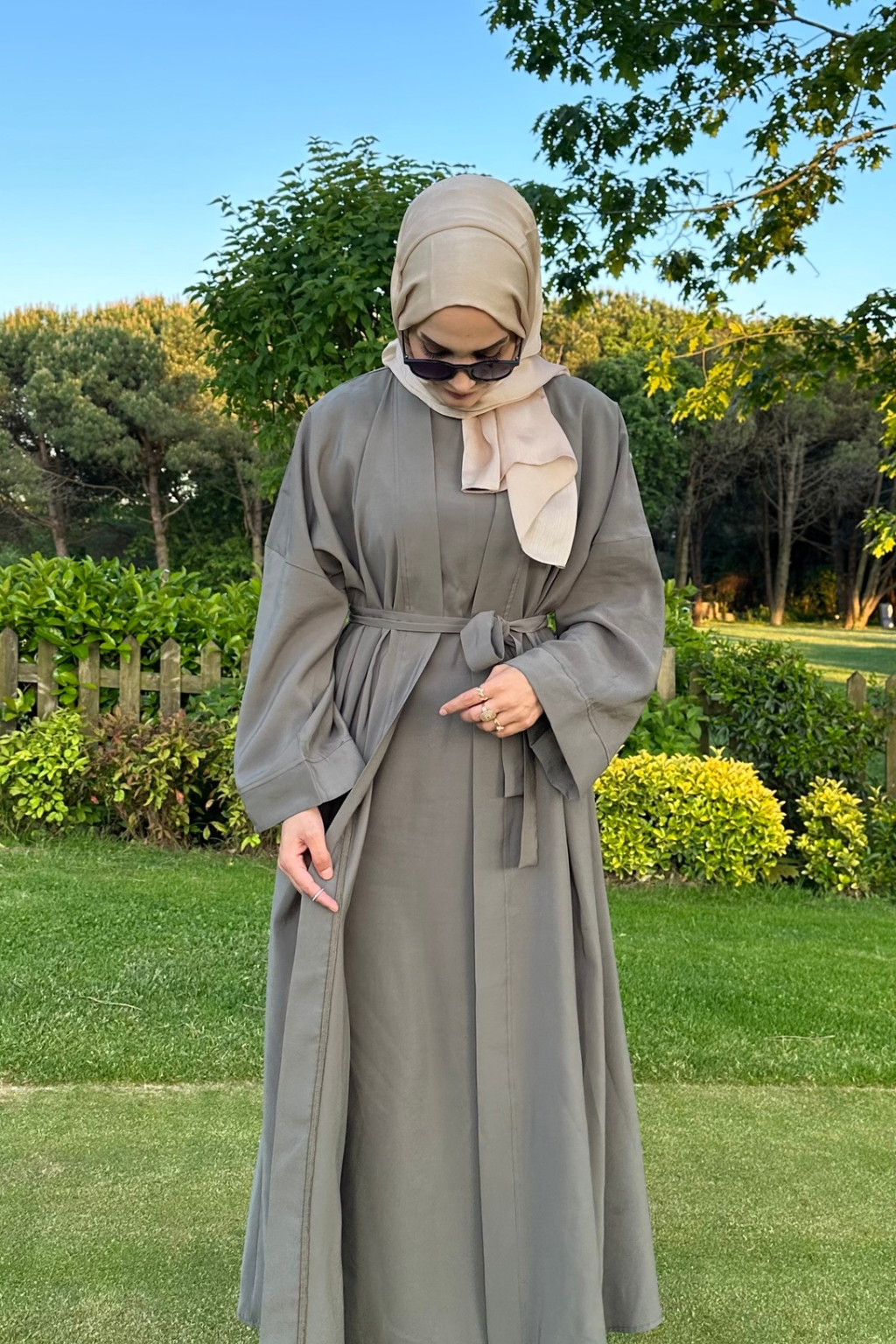 Cupra İç Elbiseli Abaya Haki