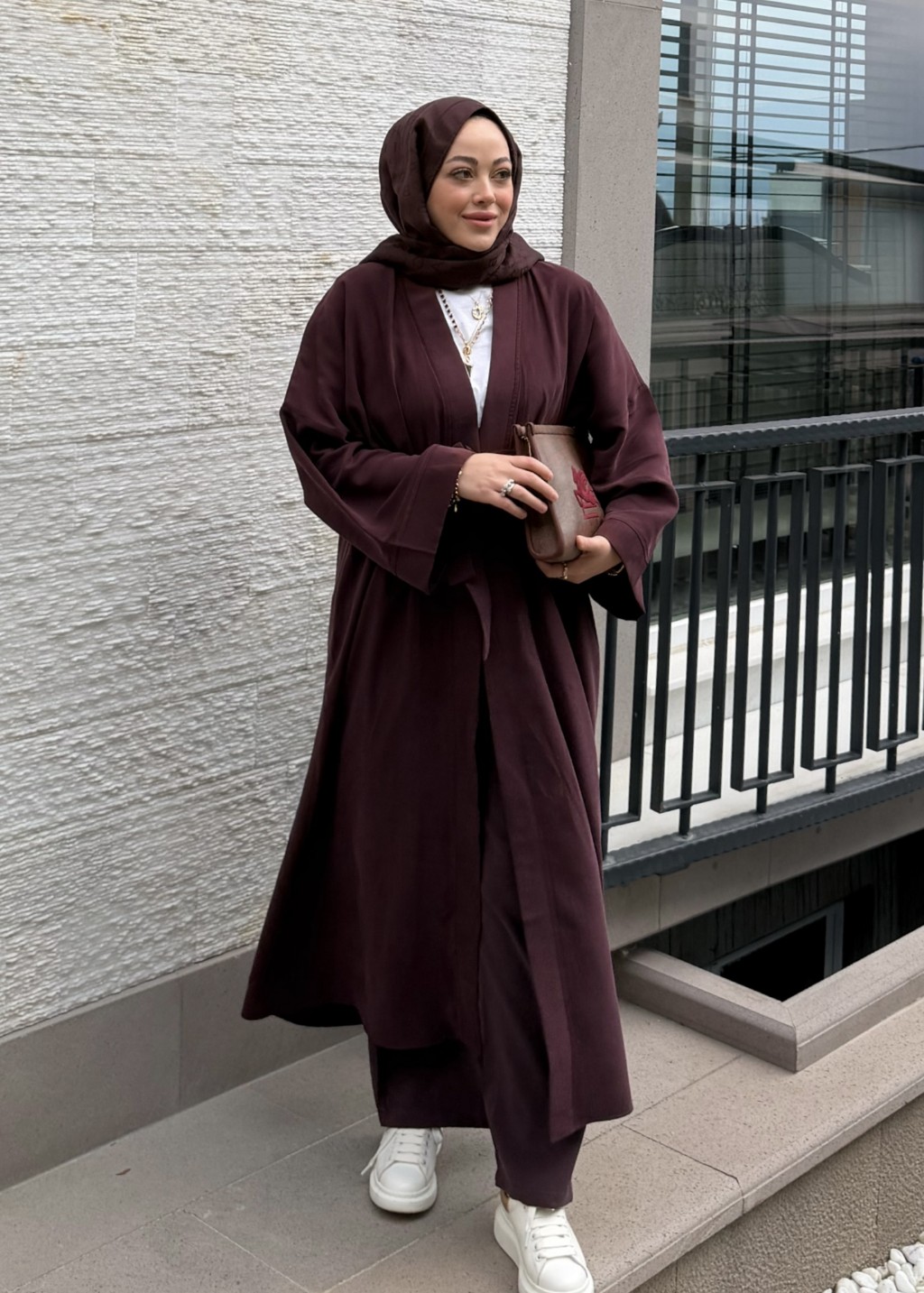 Modal Uzun Kimono Ferace Takım Bordo