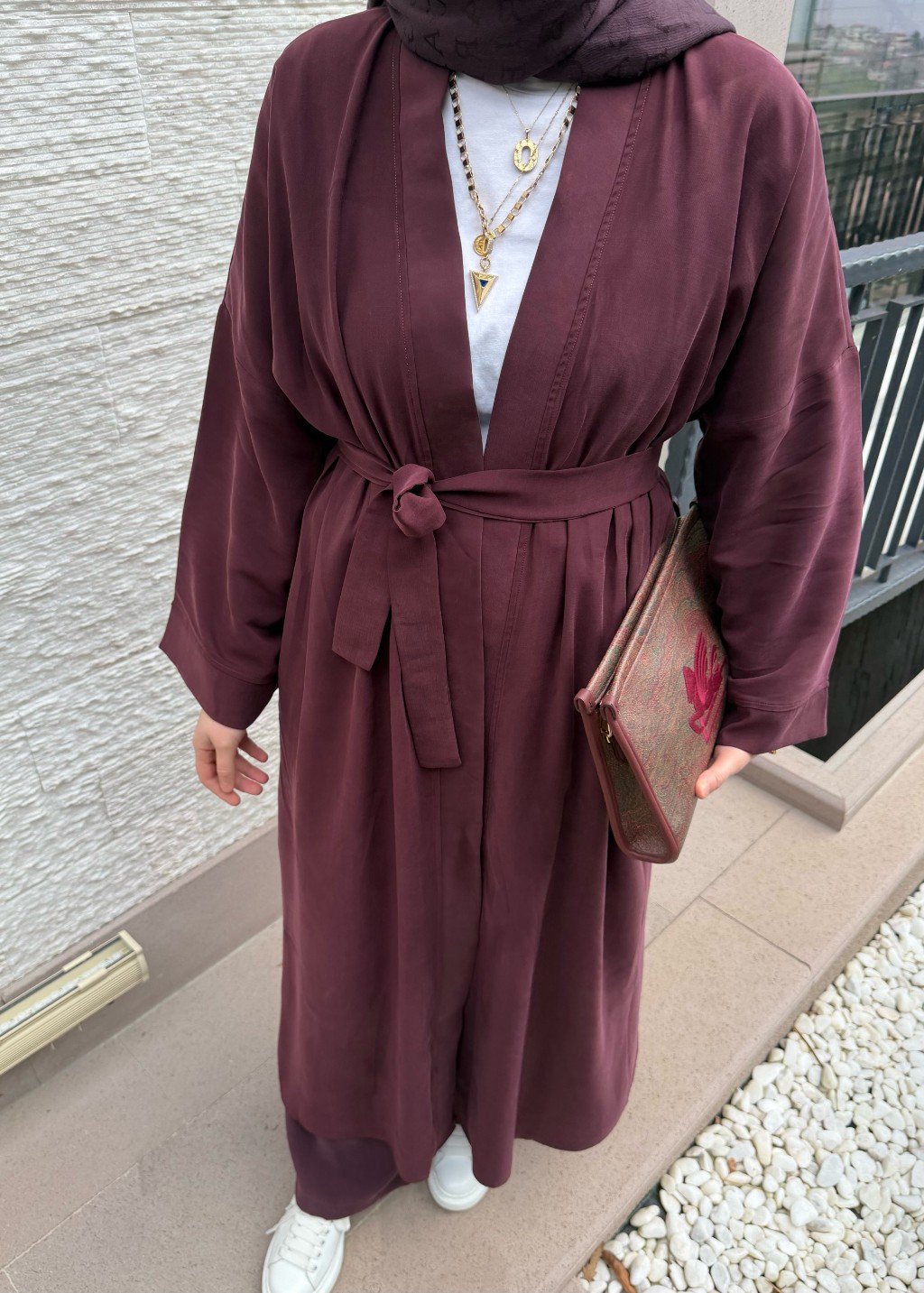 Modal Uzun Kimono Ferace Takım Bordo