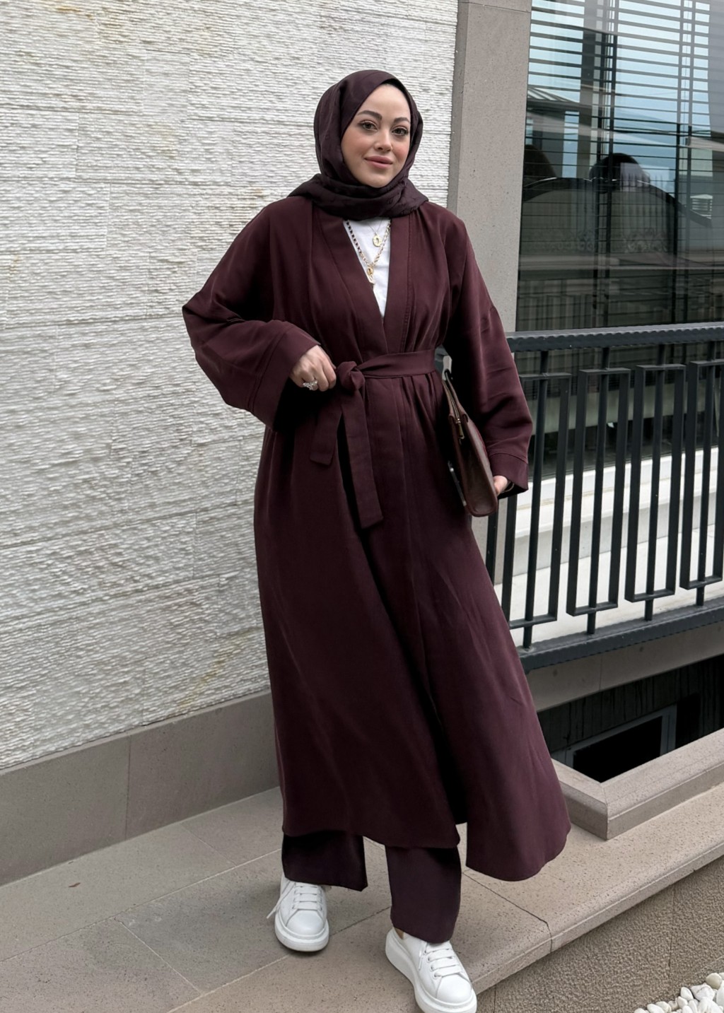 Modal Uzun Kimono Ferace Takım Bordo