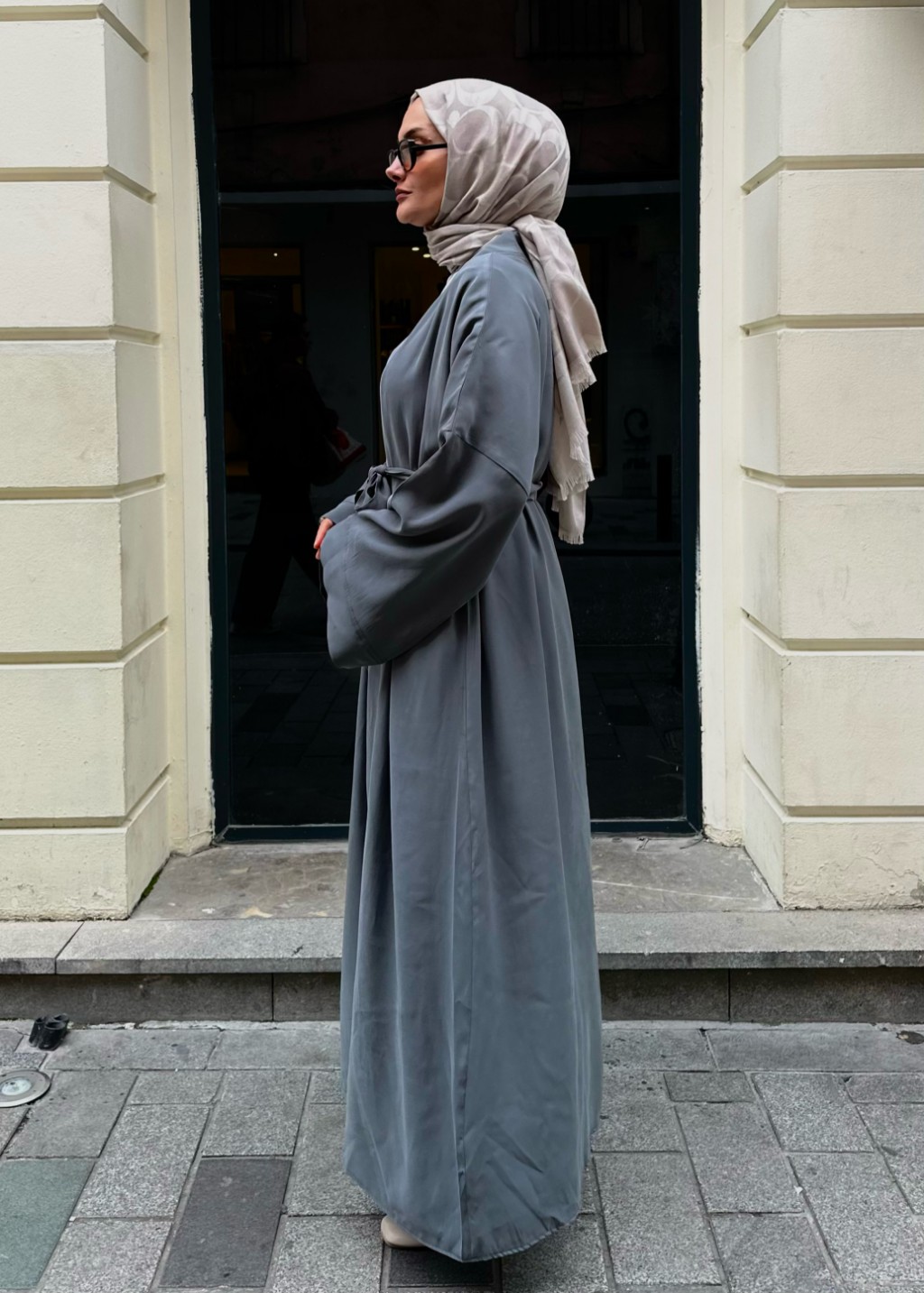 Modal Uzun Kimono Ferace Takım Gri 