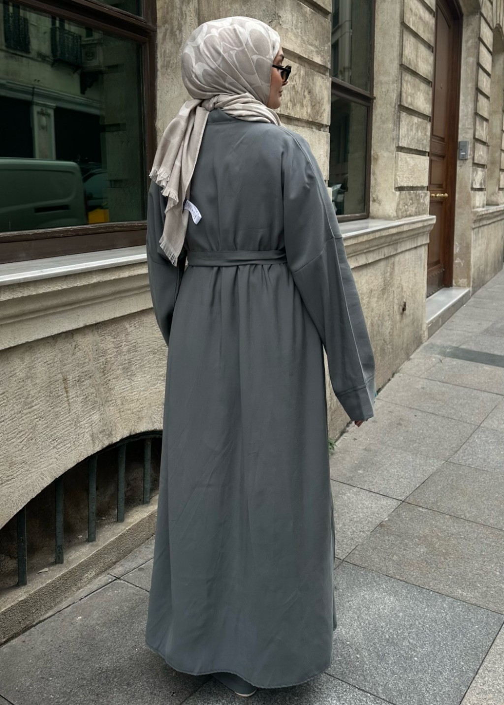 Modal Uzun Kimono Ferace Takım Gri 