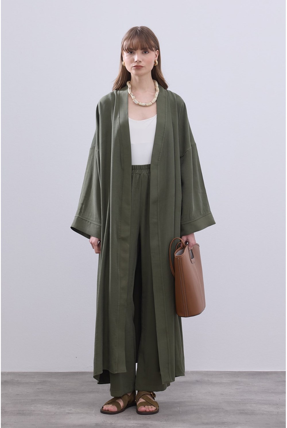 Modal Uzun Kimono Ferace Takım Haki