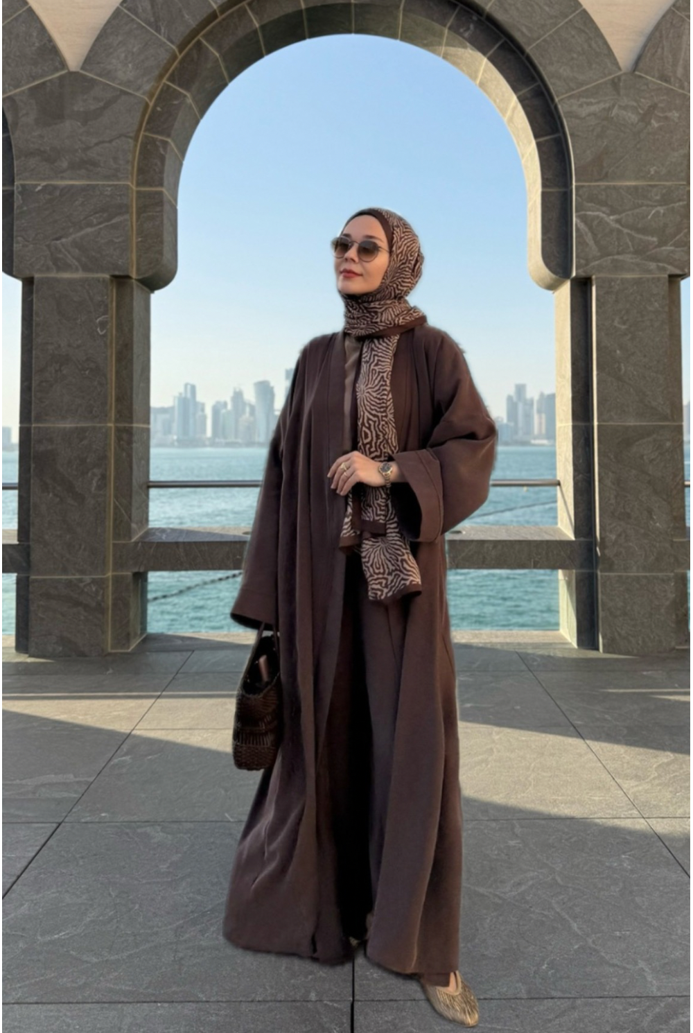 Modal Uzun Kimono Ferace Takım Kahverengi