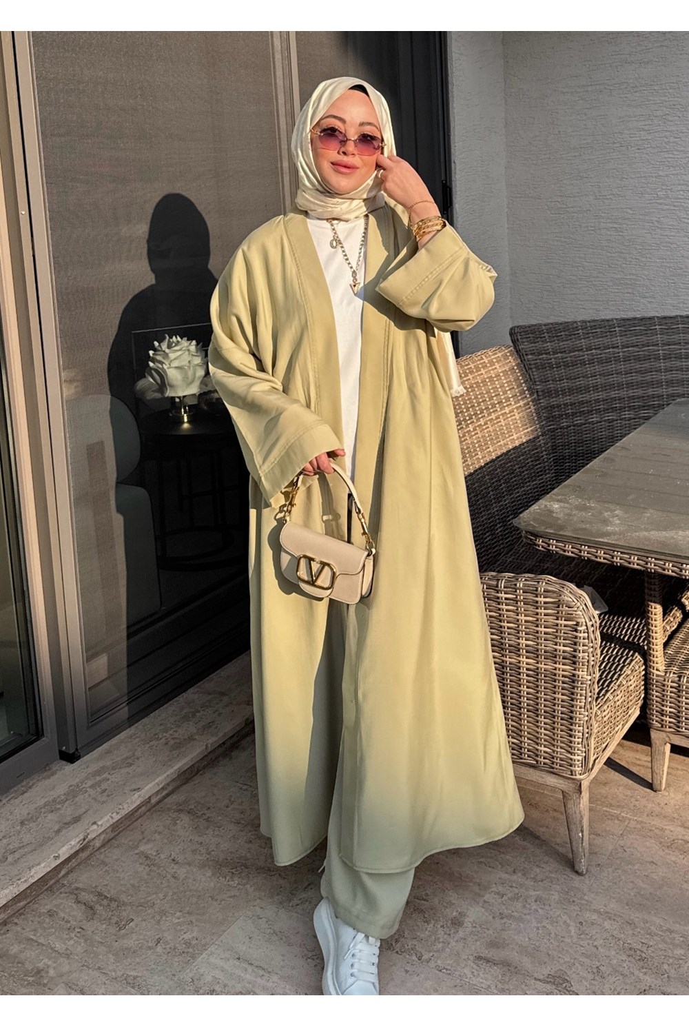 Modal Uzun Kimono Ferace Takım Lime