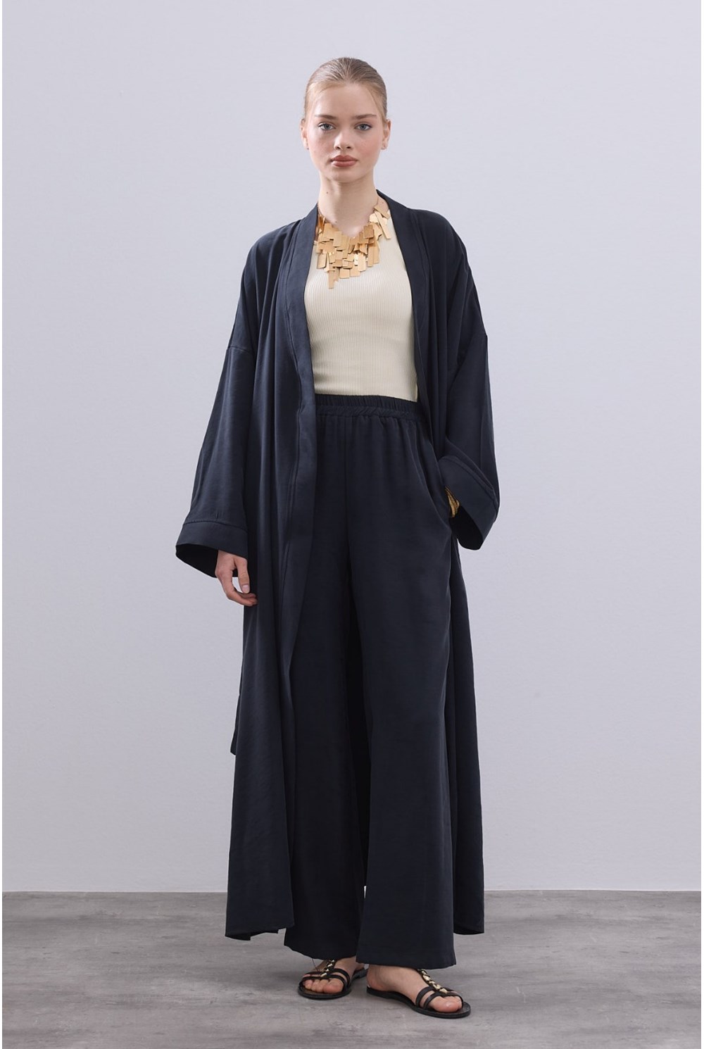 Modal Uzun Kimono Ferace Takım Siyah