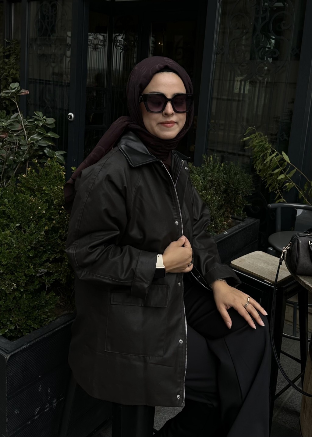 Mum  Görünümlü Deri Yaka Ceket Acı Kahve