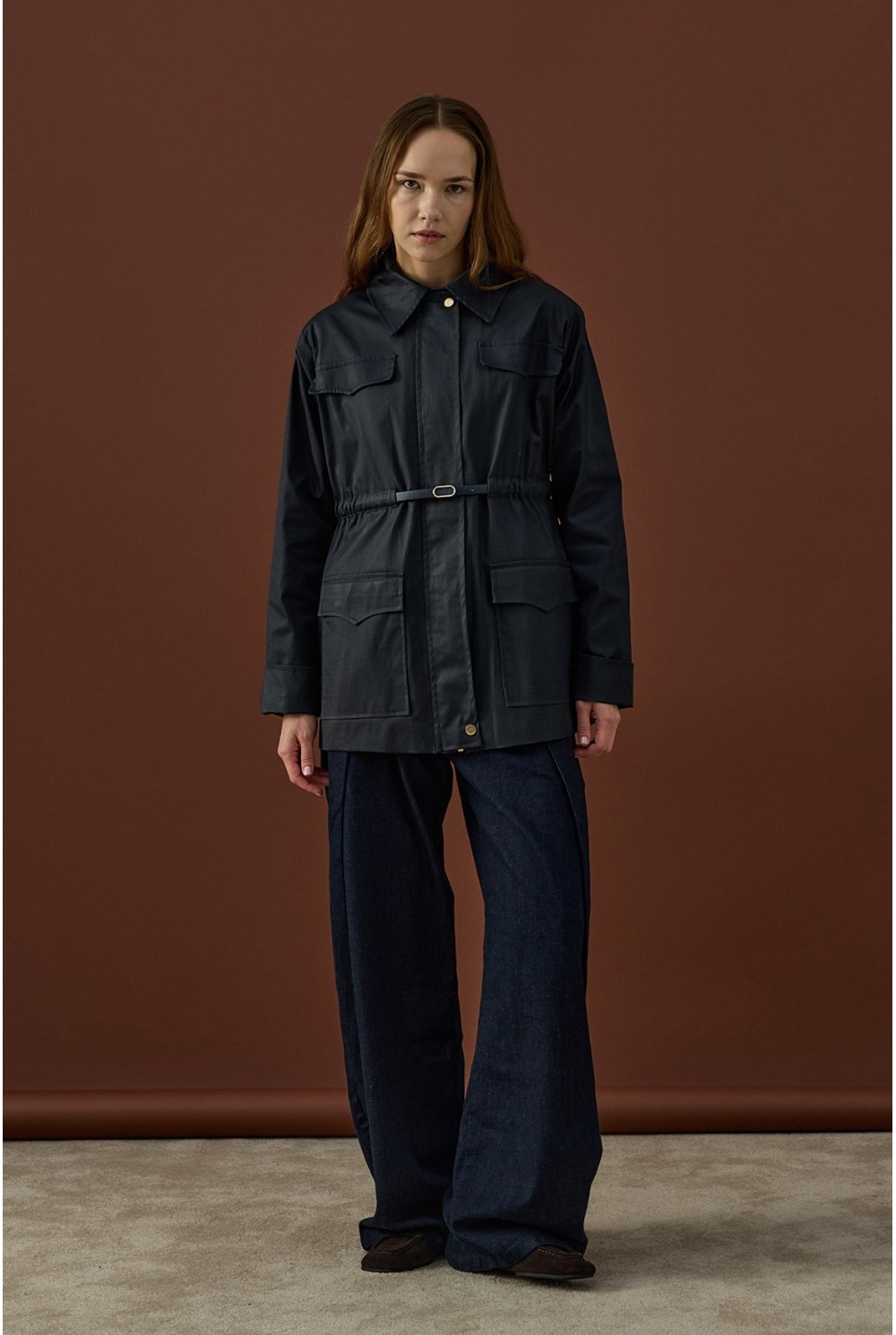 Mumlu Kemer Detaylı Ceket Lacivert