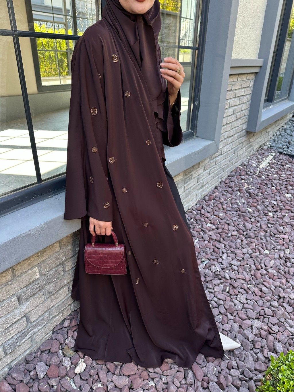 Naira Abaya Kahverengi Küçük Desen 