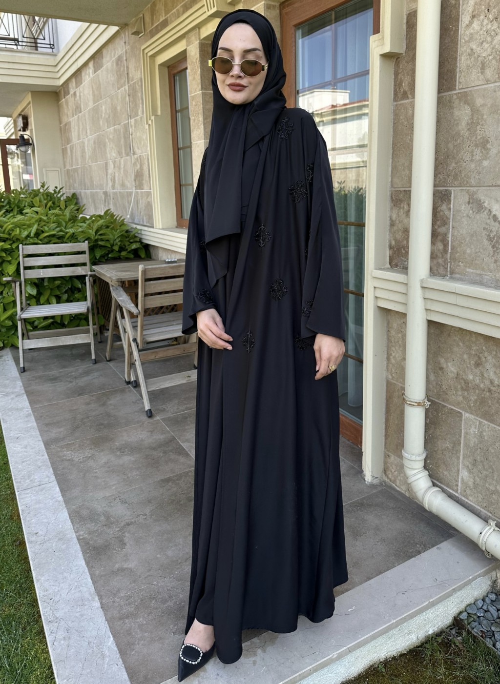 Naira Abaya Siyah Büyük Desen 