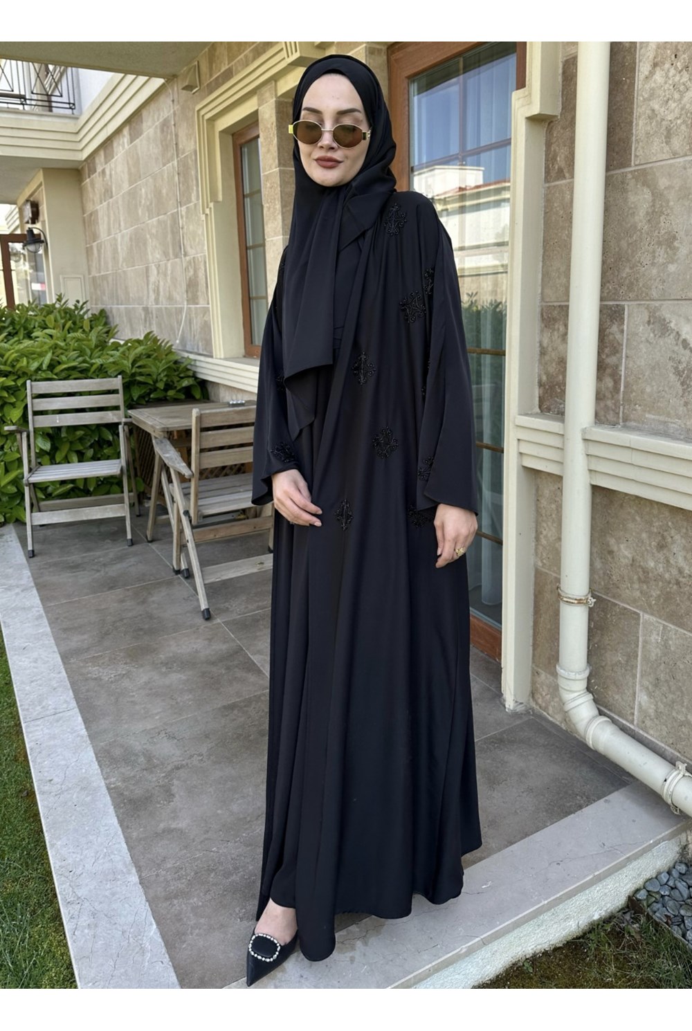Naira Abaya Siyah Büyük Desen 
