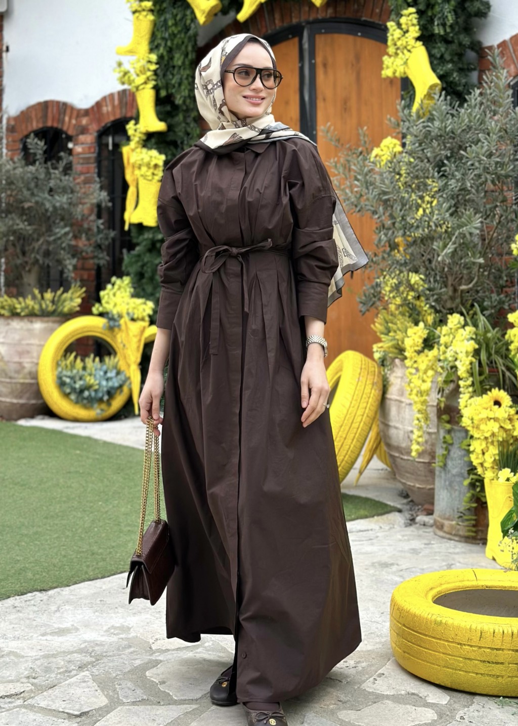 Pile Detaylı Poplin Elbise 