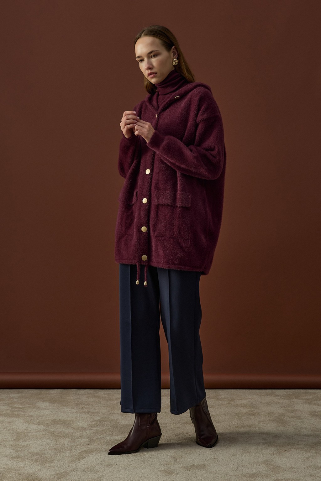 Soft Uzun Hırka Bordo 