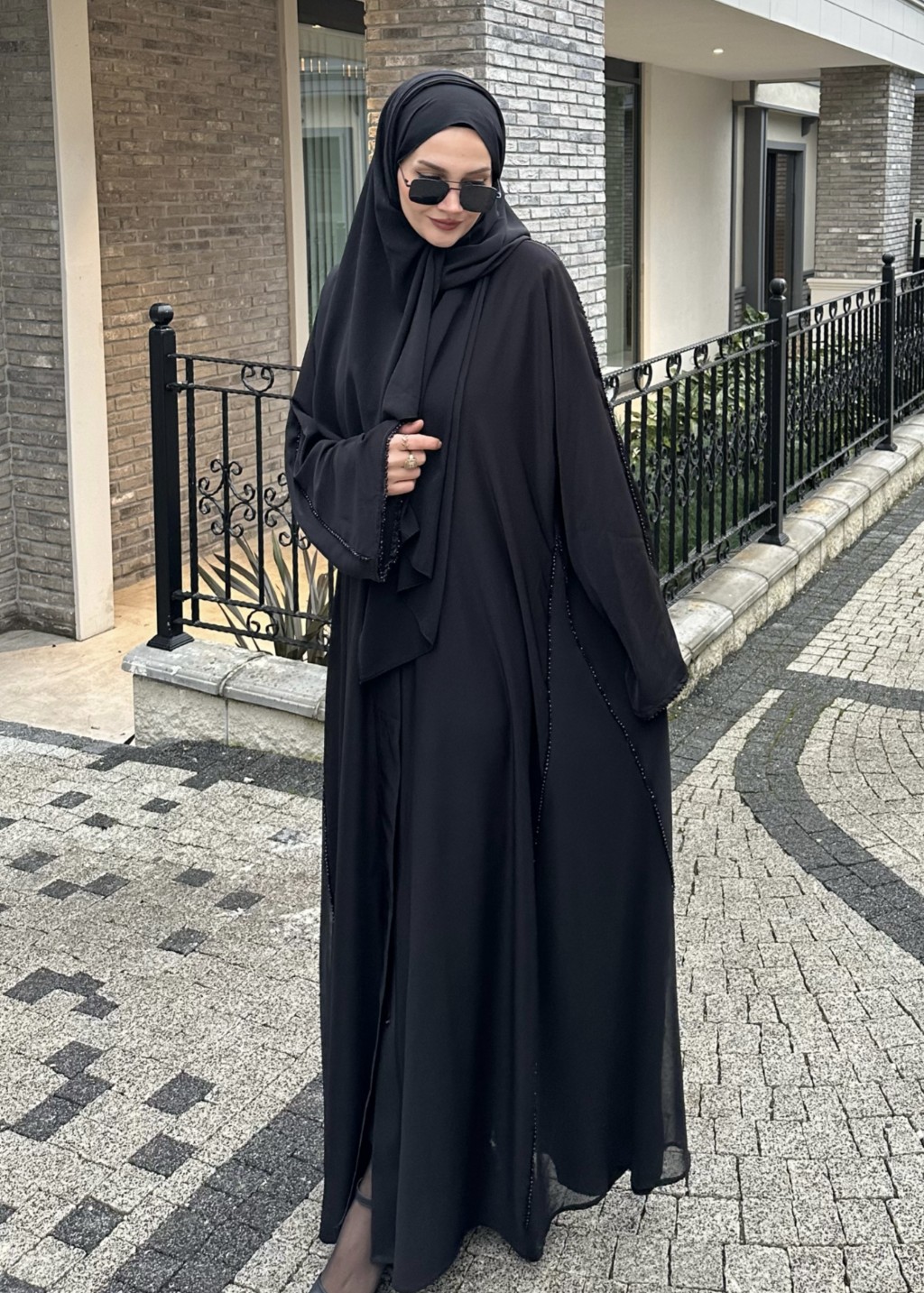 Taşlı Abaya Siyah 