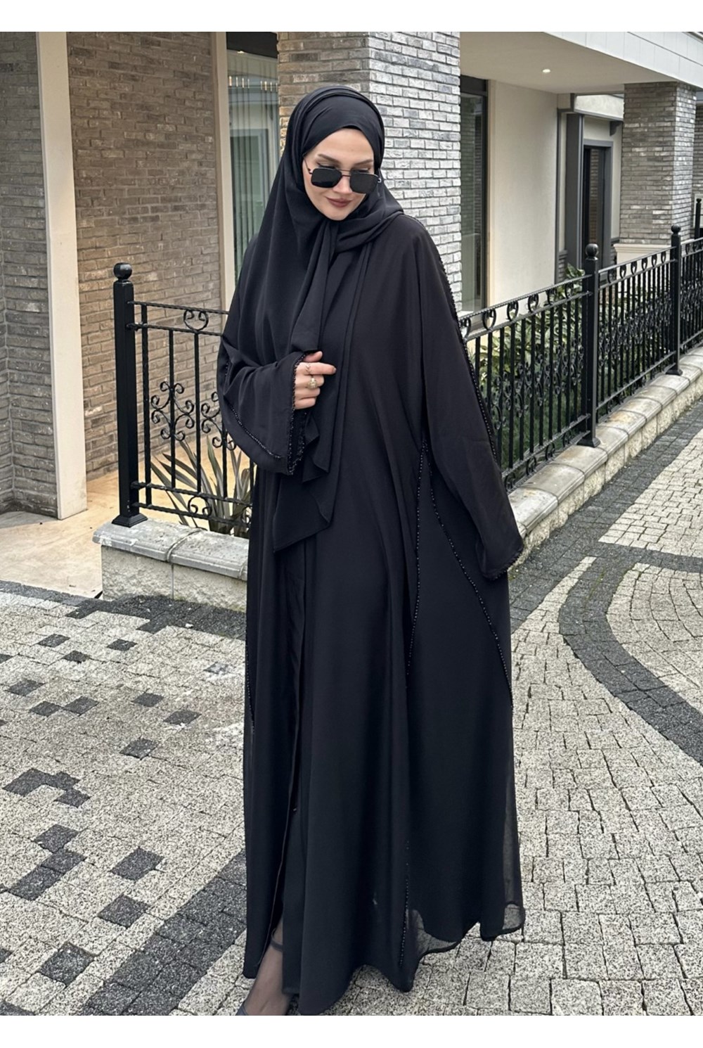 Taşlı Abaya Siyah 