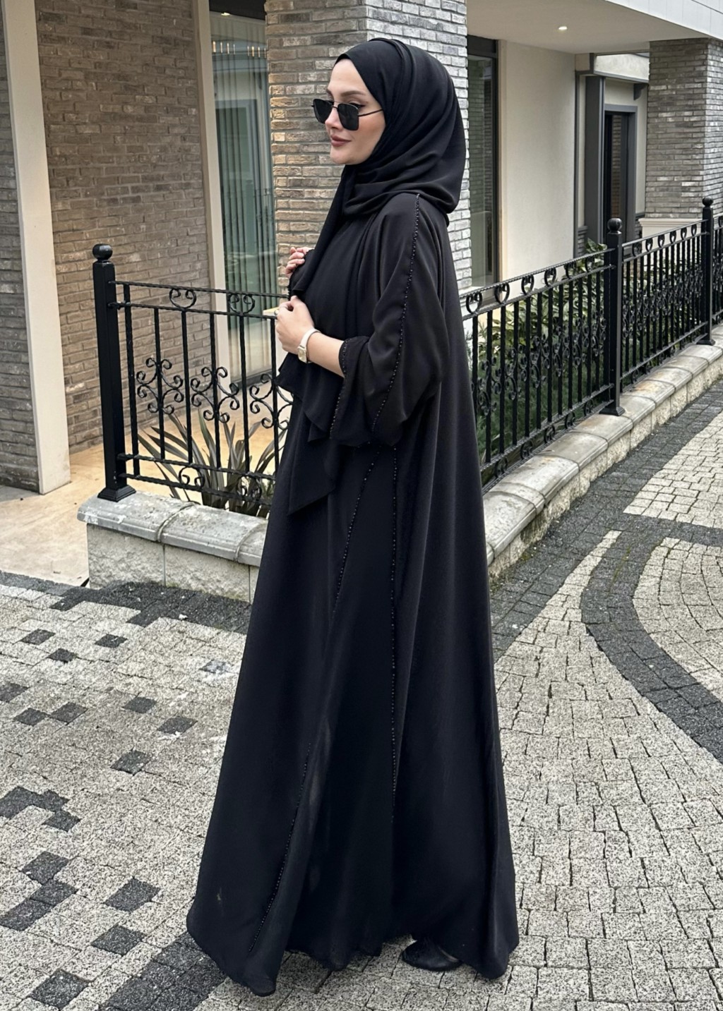 Taşlı Abaya Siyah 