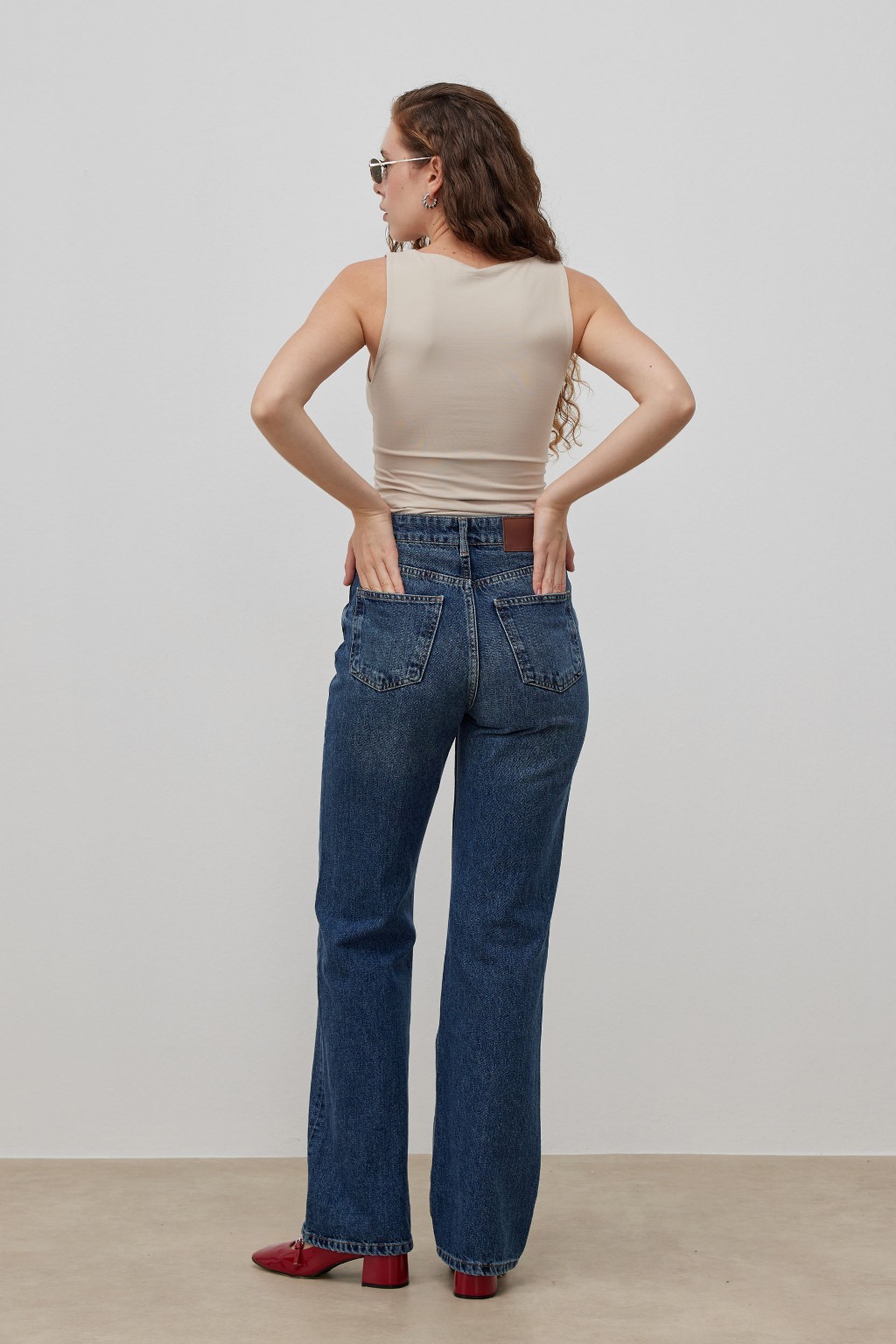 Wide Leg Denim Pantolon Mavi