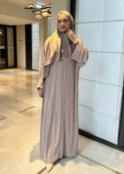 Aura Taşlı Abaya Krem
