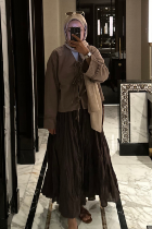 Bağlamalı Keten Bluz Kahverengi