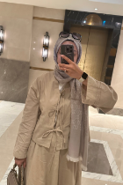 Bağlamalı Pamuk Keten Takım Krem