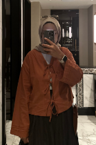 Bağlamalı Keten Bluz Kiremit