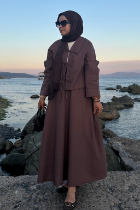 Bağlamalı Pamuk Keten Takım Kahverengi