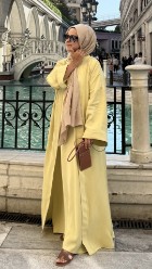 Cupra İç Elbiseli Abaya Soft Sarı