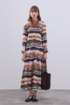 Desenli Keten Elbise Turuncu