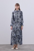 Desenli Pamuk Viskon Elbise Lacivert