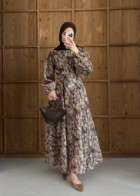 Floral Elbise Kahve