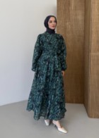 Floral Elbise Yeşil 