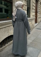 Modal Uzun Kimono Ferace Takım Gri 