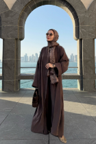 Modal Uzun Kimono Ferace Takım Kahverengi