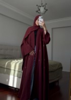 Naira Abaya Bordo Küçük Desen